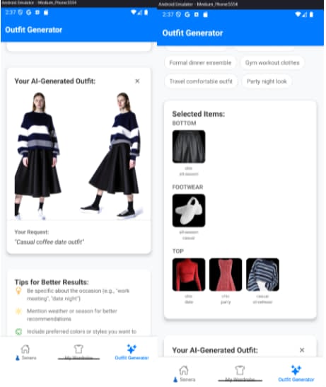 Senera AI-generated outfit based on a text prompt